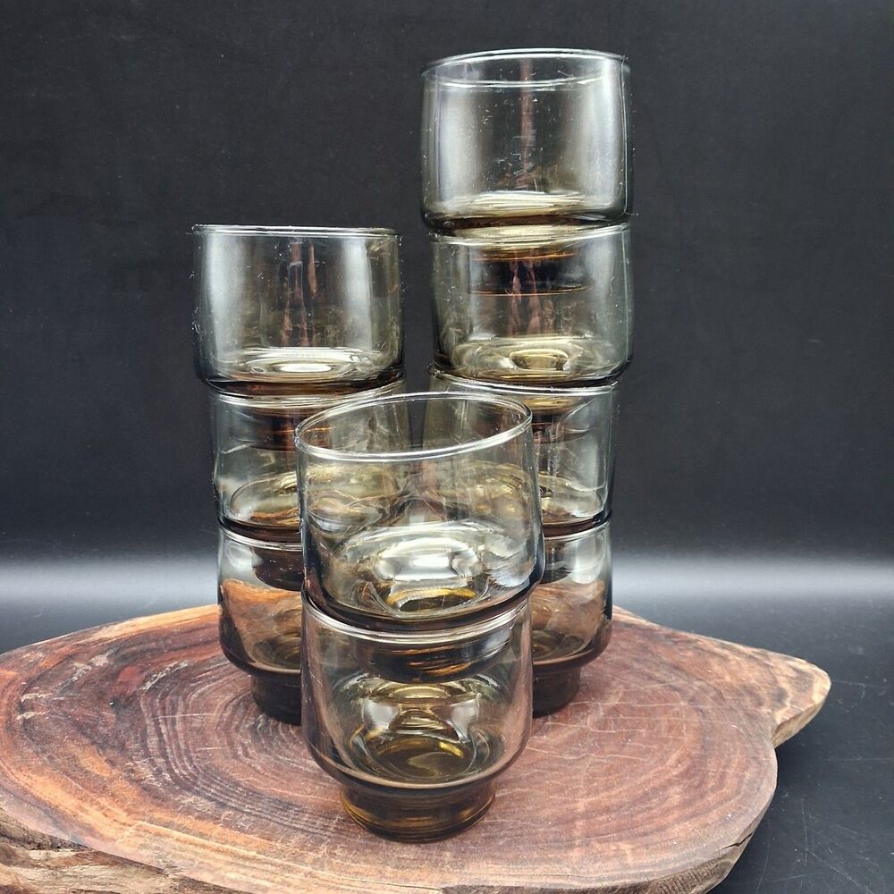 Vintage Libbey Tawny Accent Juice Glasses Set of 9 Amber Brown Glass MCM 2.75"